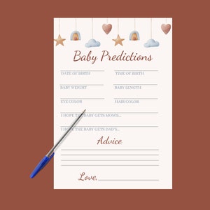Carte de prédiction de bébé, jeu de douche de bébé Mobile bébé, douche de bébé minimaliste, Mobile bébé aquarelle