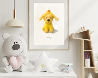 Custom Lovey Portrait,  Watercolor Toy Illustration,  Plush Toy Art, Nursery Print,  Childhood Keepsake, Personalized Childs Toy Drawing