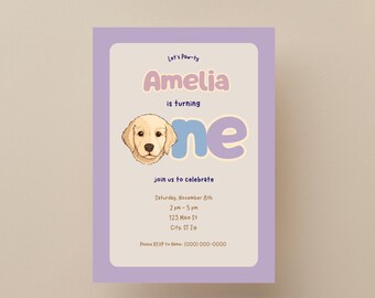 Puppy-Themed Birthday Invitation, Personalized Golden Retriever First Birthday Template, Dog Lover Party Custom Invite, Puppy Pawty