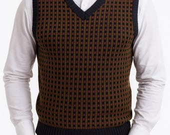 Mens Green Fairisle Knitted Tanktop Jumper Sweater Vest Sleeveless Retro Vintage Tank Top - MADE IN ENGLAND