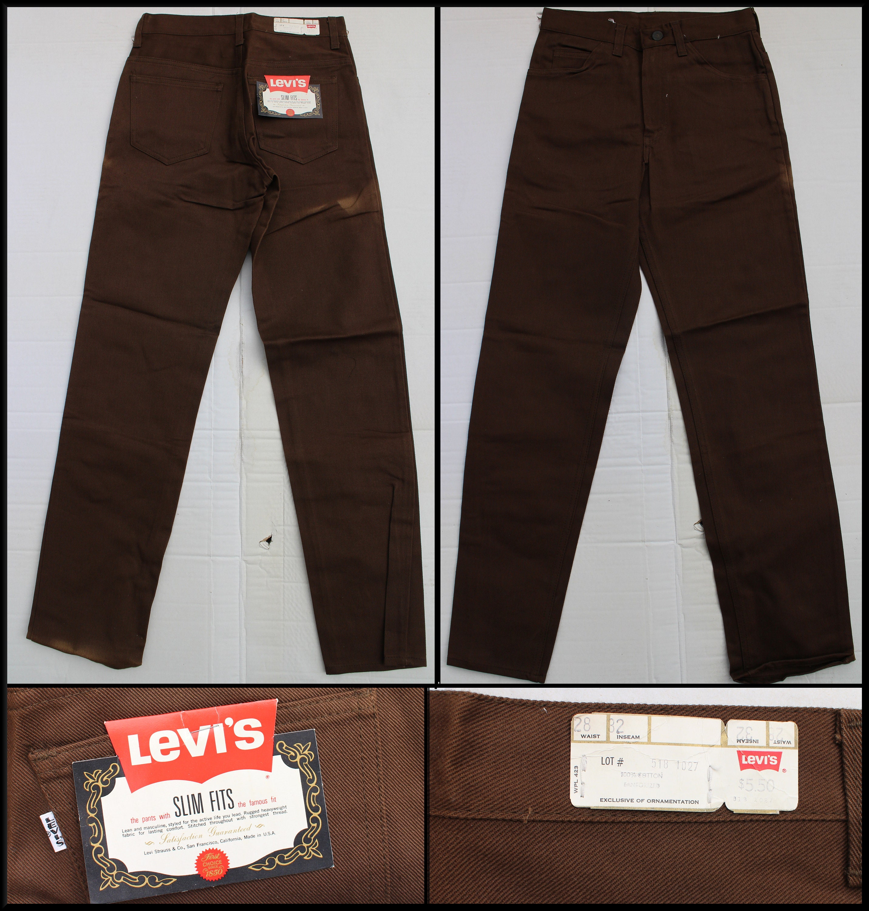 Levi’s Big E 518 Deadstock Vintage 1960s Levi's 518 1027 Jeans 28x32, Big E