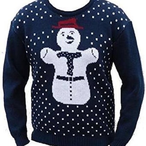 Gestrickter Weihnachtspullover Rentier Weihnachtspullover Retro Schneemann *MADE IN UK*