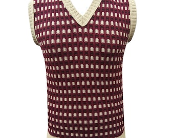 Mens Knitted Vest Sleeveless Retro Vintage Jumper TankTop Golf Sweater *MADE IN UK*