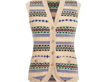 Ladies Vintage Cardigan Tanktop Sleeveless knitted Jumper Fairisle 50s 60s 70s