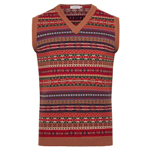 Herren Fairisle Strick Tanktop Pullover Pullover Weste Ärmellos Retro Vintage Tank Top - MADE IN ENGLAND