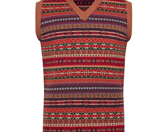 Mens Fairisle Knitted Tanktop Jumper Sweater Vest Sleeveless Retro Vintage Tank Top - MADE IN ENGLAND