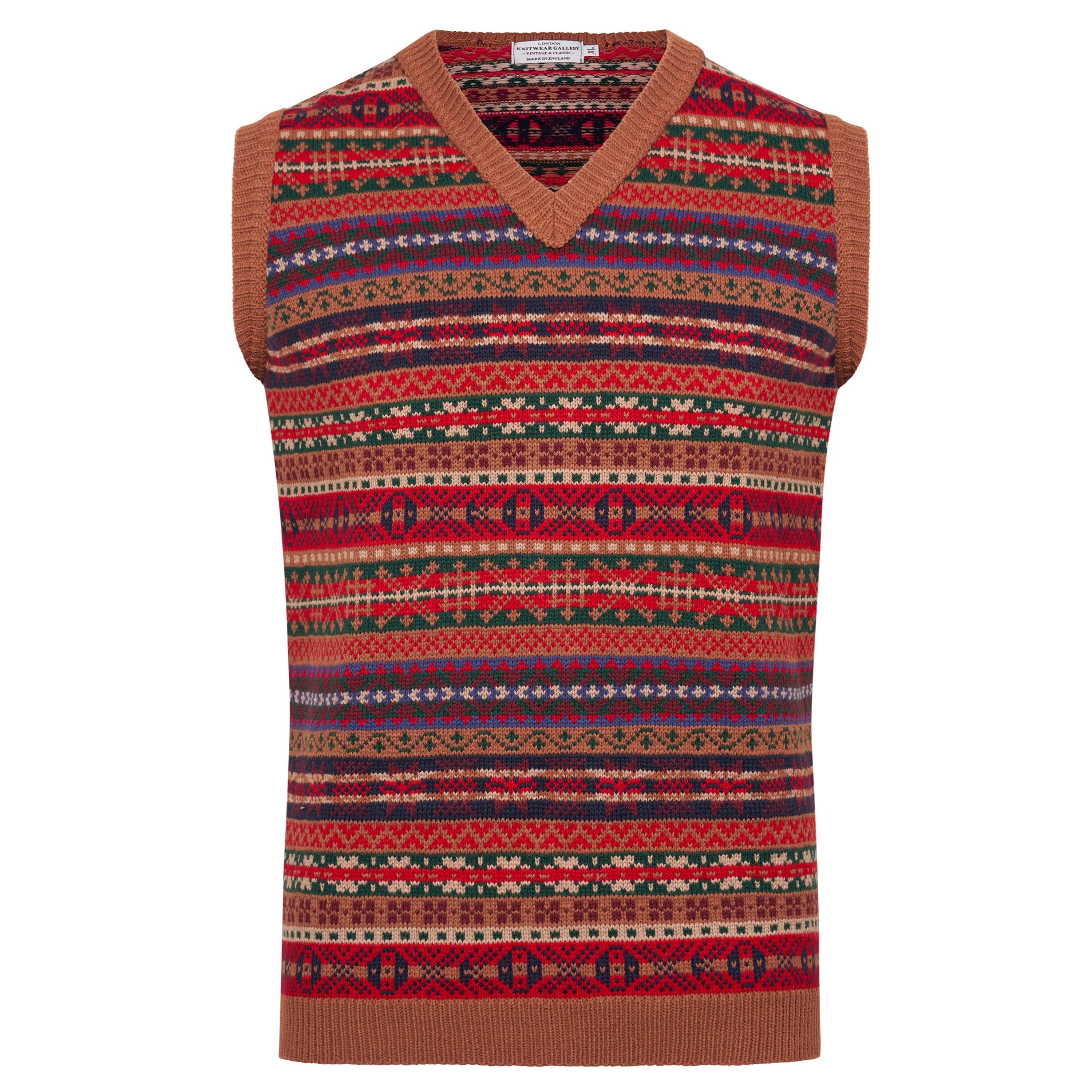 Mens Fairisle Knitted Tanktop Jumper Sweater Vest Sleeveless Retro Vintage  Tank Top MADE IN ENGLAND