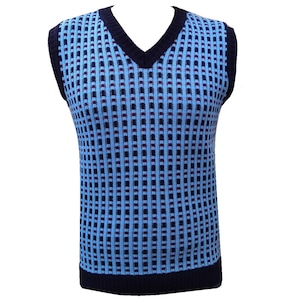 Herren Fairisle Strick Tanktop Pullover Pullover Weste Ärmellos Retro Vintage Tank Top - MADE IN ENGLAND