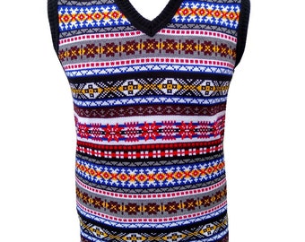 Mens Knitted Vest Sleeveless Retro Vintage Jumper TankTop Golf Sweater *MADE IN UK*