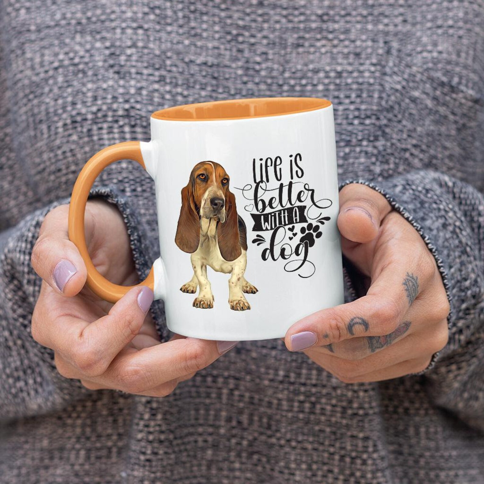 Life Is Better Basset Hound Coffee Mug Colored Inside and Etsy