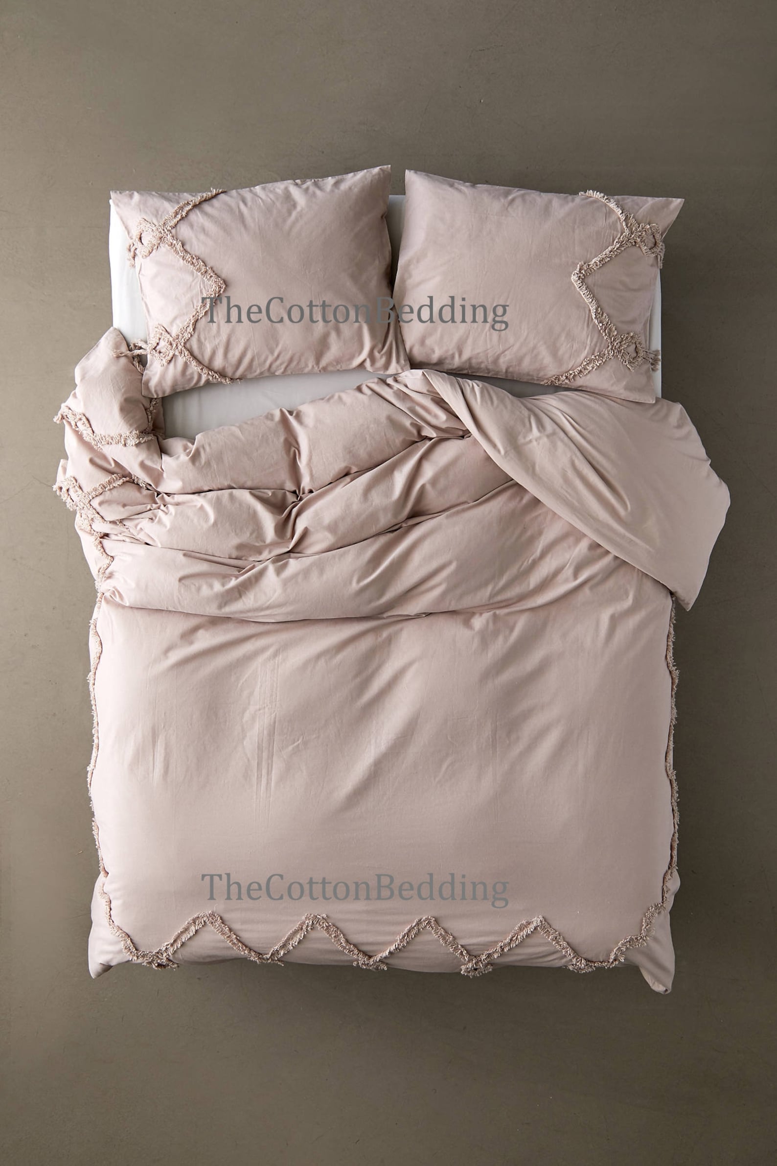 Cotton Tufted Duvet Cover Set with 2 Pillow Fringes Queen Etsy