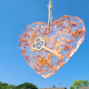 Copper, rose gold &quot;Key to my heart&quot; decorative hanging heart