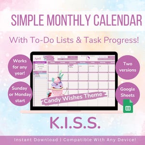 Digital Monthly Calendar | Google Sheets | Productivity Planner Spreadsheet | Task Tracker | To-Do List | Simple Template