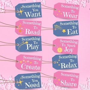 Printable Pink Christmas Gift Tags | Something You Want, Something You Need | Kids Gift Tags | Birthday | Celebration | Instant Download PDF