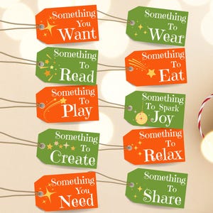 Printable Orange Christmas Gift Tags | Something You Want Something You Need | Kids Gift Tags | Birthday | Instant Download PDF