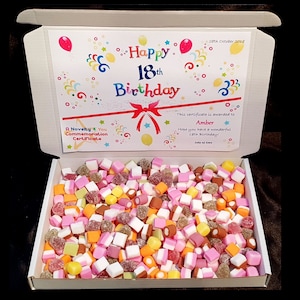 Dolly Mixtures Personalised Sweet Gift Box 18th 21st 30th 40th 50th 60th 70th 80th Birthday Thank You