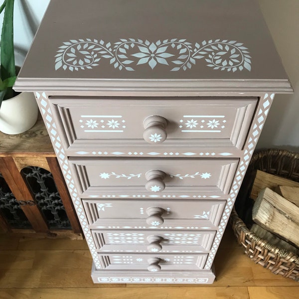 Upcycled tallboy chest of drawers. Hand painted pine drawers. Upcycled furniture. Preloved. Fusion paint.