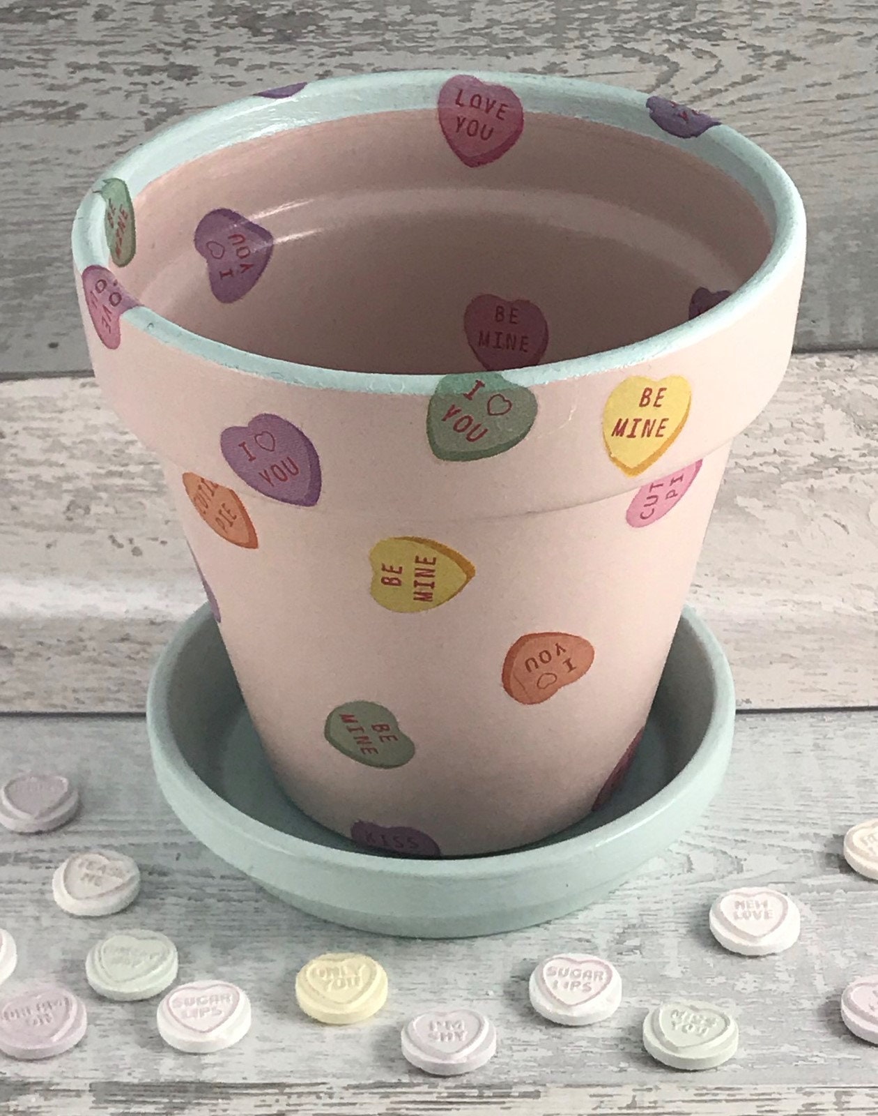 Heart plant pot with saucer Large indoor planter Decoupage Etsy
