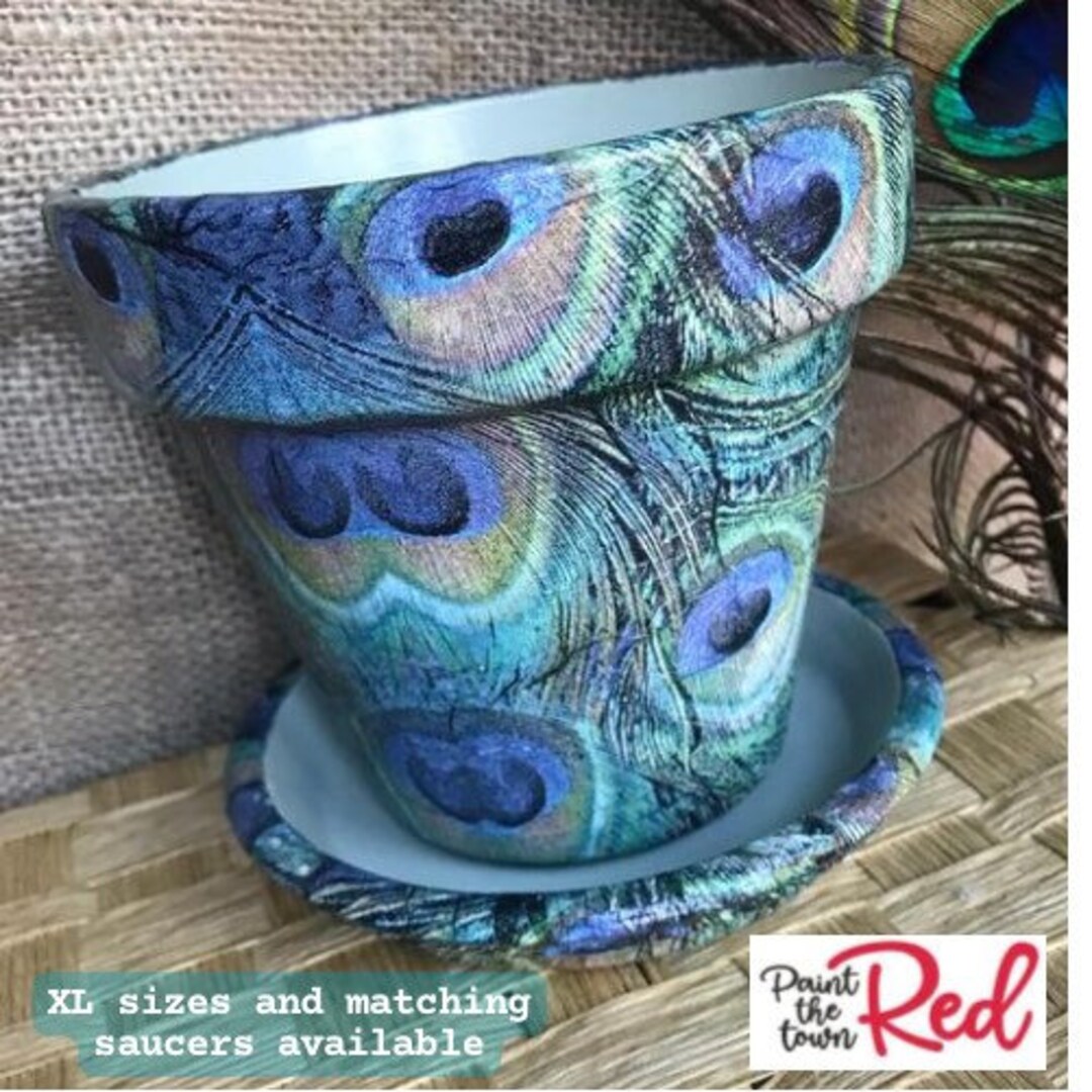 Peacock Plant Pot and Saucer, Bird Plant Pot, Peacock Gifts, Peacock