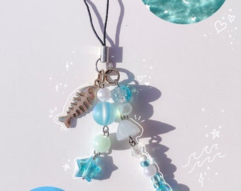 Aesthetic jellyfish, ocean inspired beaded phone charm