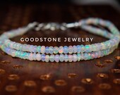 2 Strand Opal Bracelet, Rainbow Fire Ethiopian Opal Bracelet, Sterling Silver Opal Beaded Bracelet, AAA White Opal Bracelet, Opal Jewelry