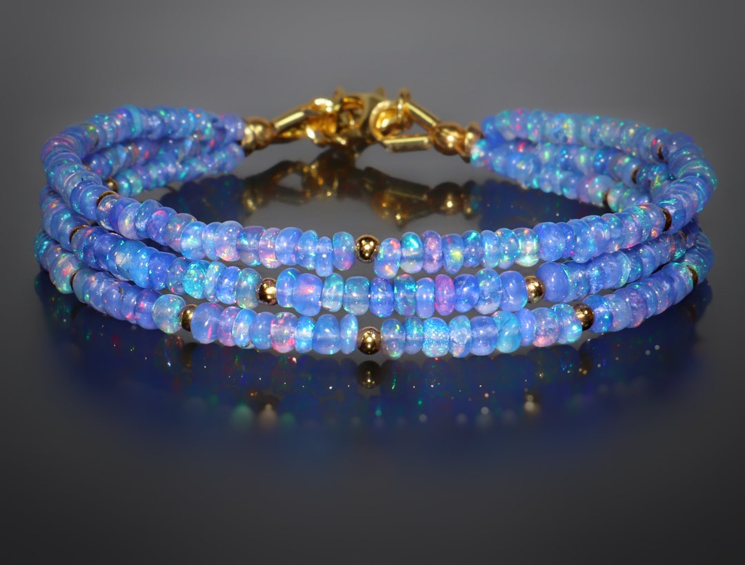 3 Strand Blue Multi Fire Opal Bracelet AAA Ethiopian Opal Etsy