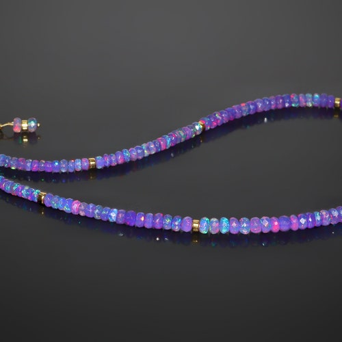 Natural Lavender Opal Faceted Beads Necklace With New Tyre Design shops Dainty Necklace, Pure 925 Sterling Silver Necklace, October Birthstone.