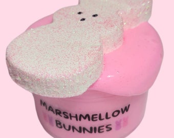 Marshmallow Bunnies Easter DIY Clay Slime - 6oz Pink Scented Soft Stretchy Slime w/ Peeps Clay Add In