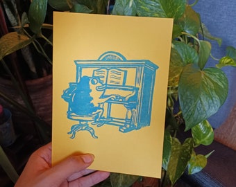 Jason Funderburcker Frog Hand-Carved Linocut Print / OTGW / Over the garden wall / Handmade