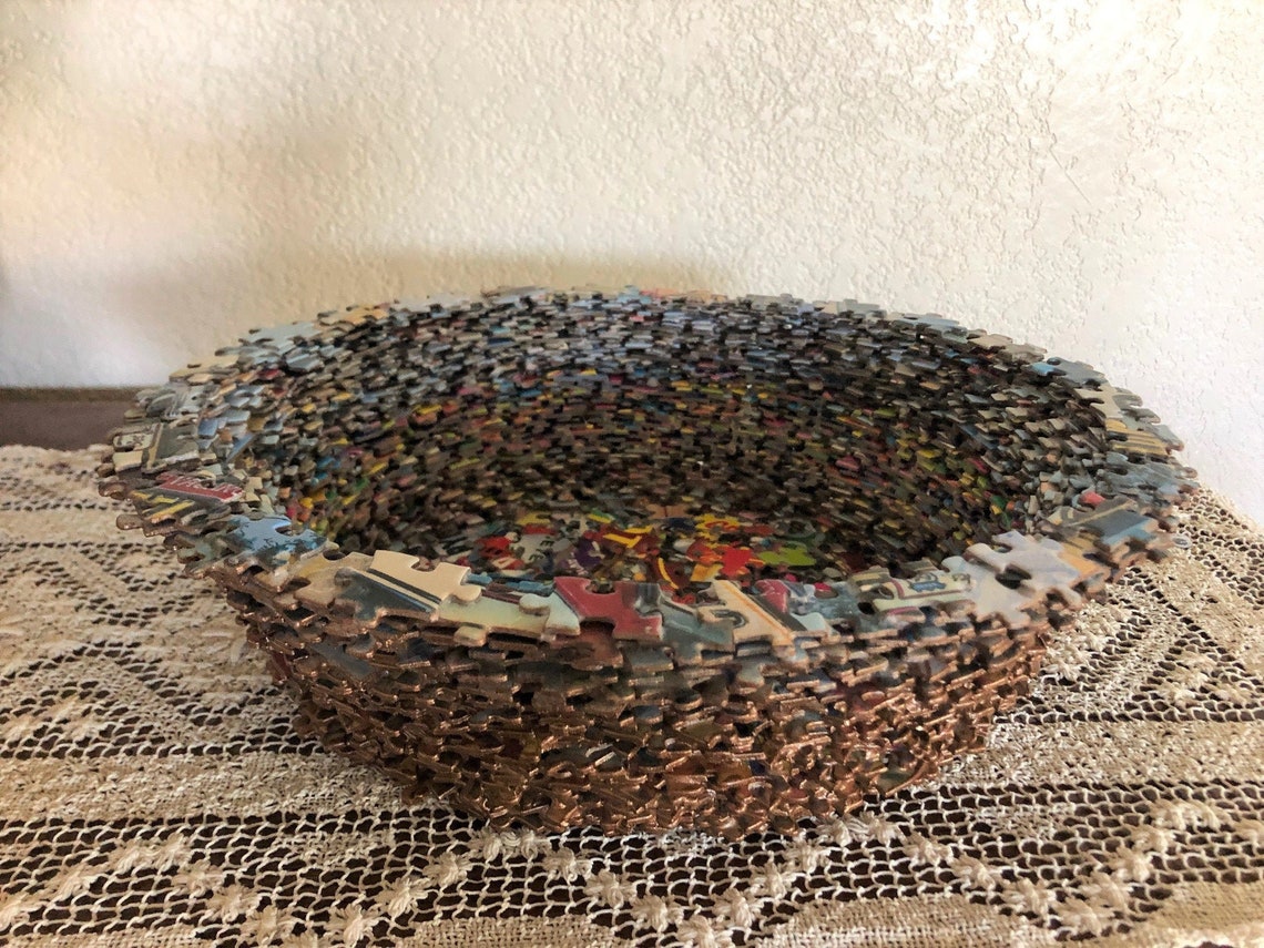 Large Unique Puzzle Bowl 13 x 11 x 4 Etsy