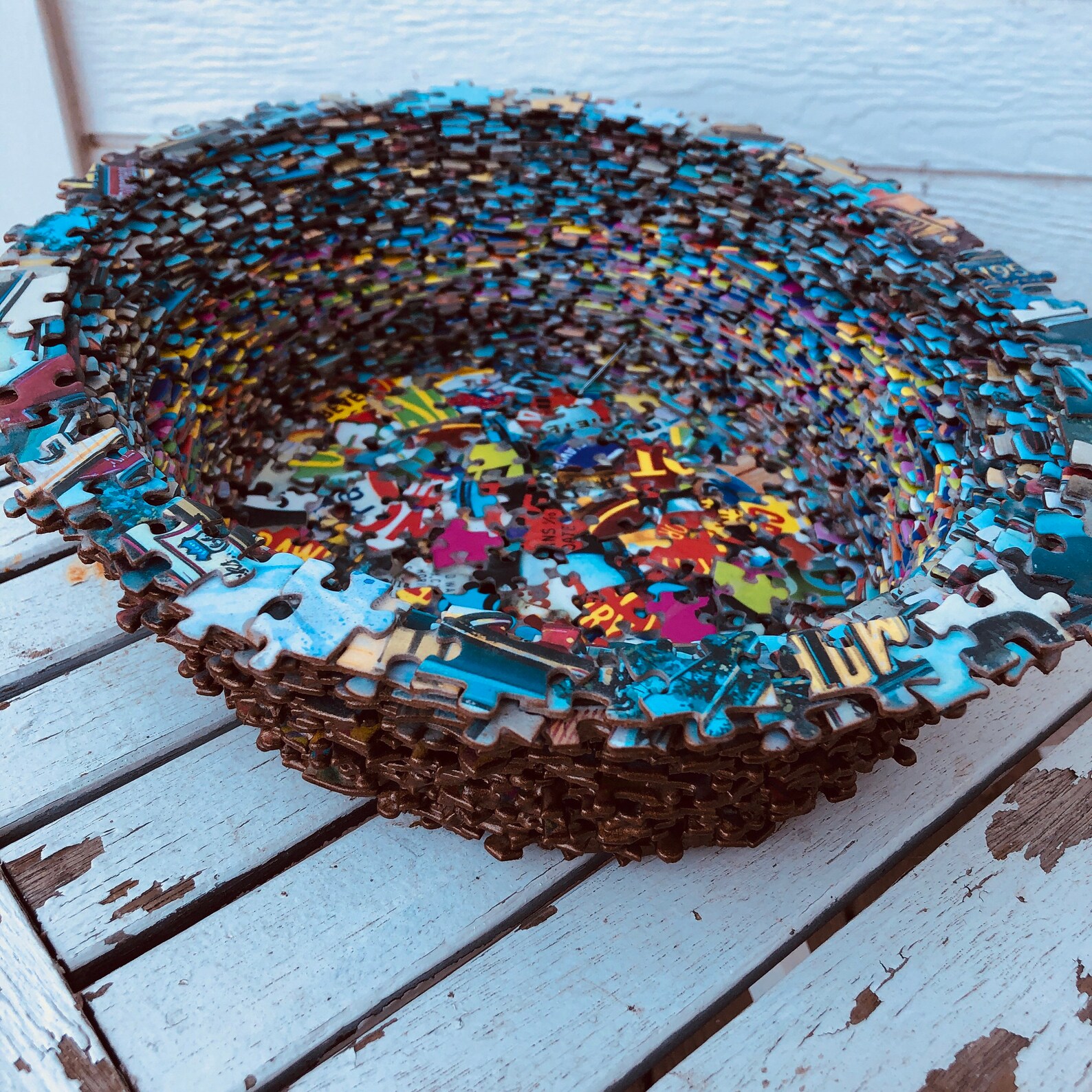 Large Unique Puzzle Bowl 13 x 11 x 4 Etsy