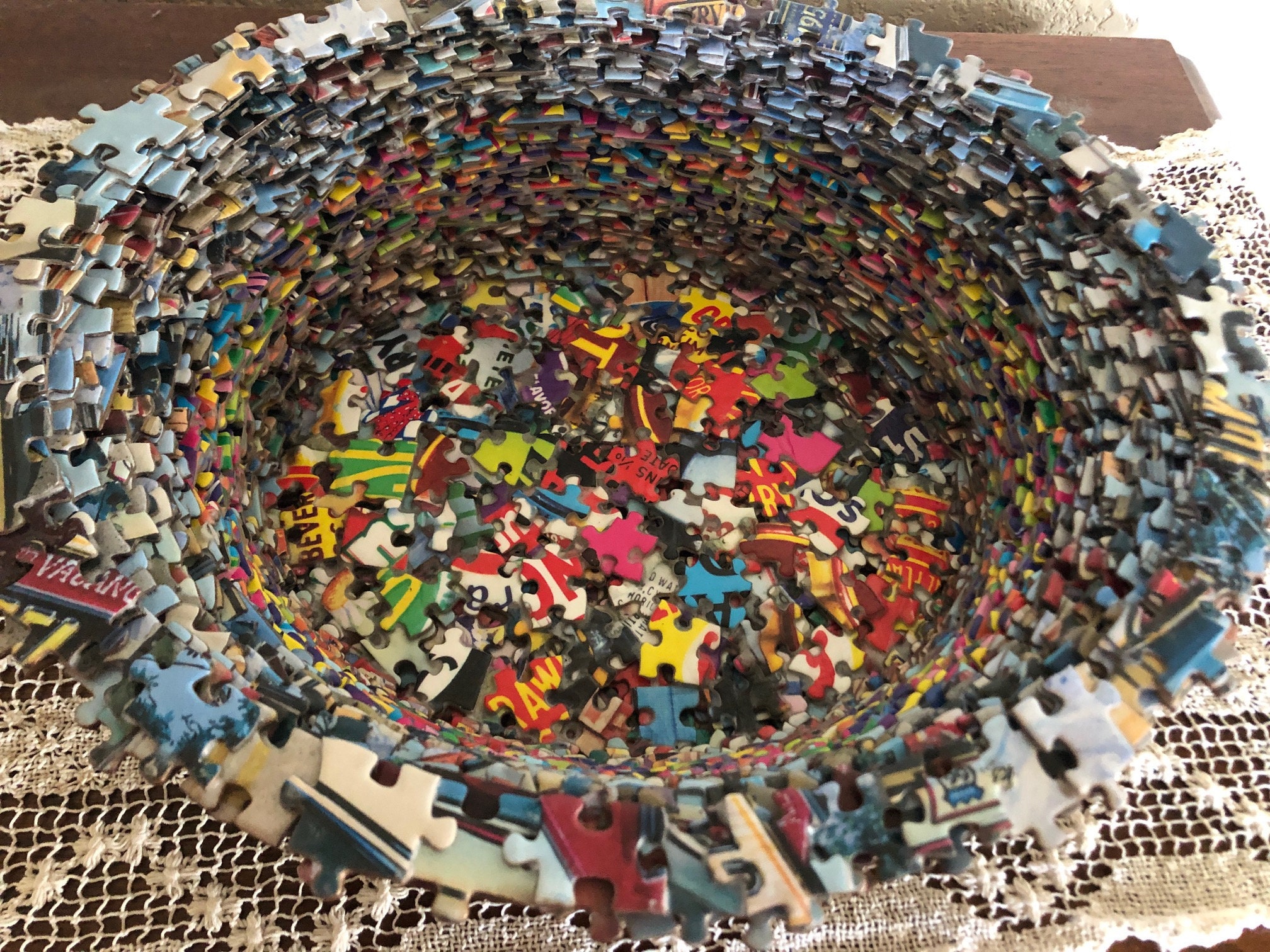 Large Unique Puzzle Bowl 13 x 11 x 4 Etsy