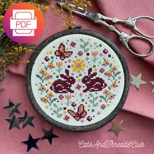 Easter Bunnies Cross Stitch Pattern, Spring Rabbit (PDF Download)