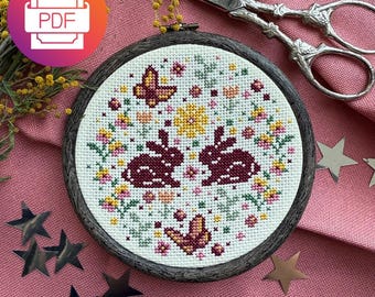 Easter Bunnies Cross Stitch Pattern, Spring Rabbit (PDF Download)