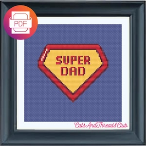 Schema punto croce Super Dad in PDF con download immediato, schema punto croce per la festa del papà, idea regalo per la festa del papà