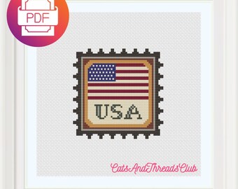 4th of July Cross Stitch Pattern: Patriotic USA Stamp (PDF Download)