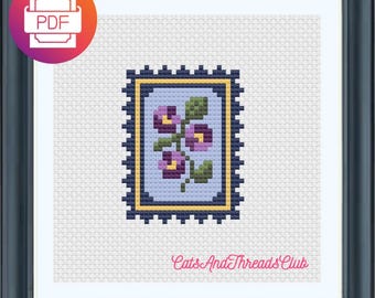 Februar Geburtsblume Violett Kreuzstichmuster: Anfängerfreundlich (PDF Download)