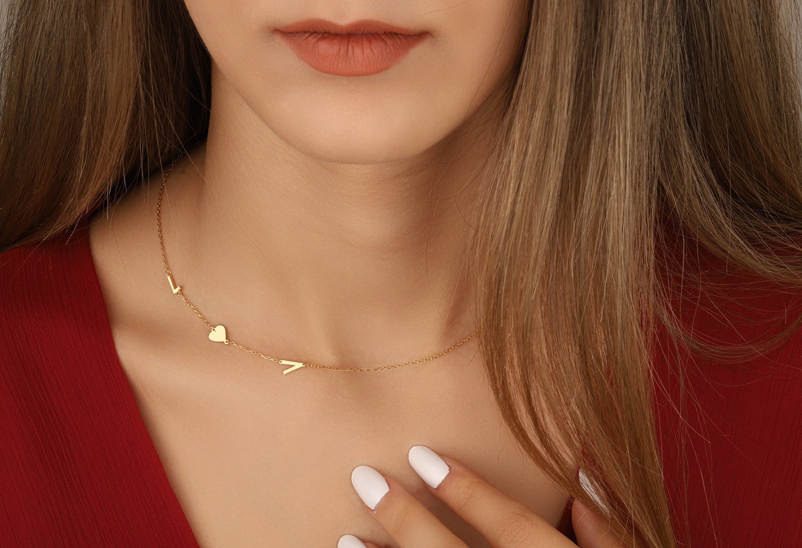14K Letter Necklace Dainty Initial 14K Solid Gold Necklace Etsy