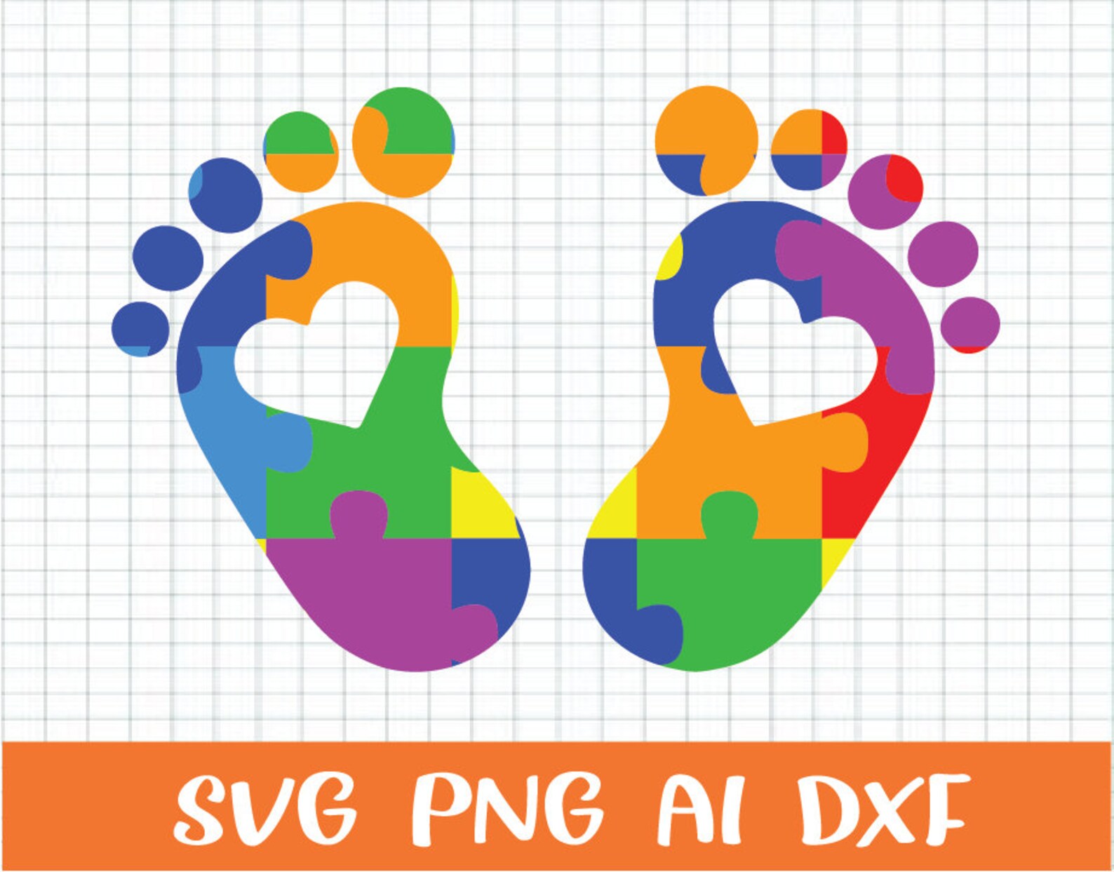 Baby feet Autism Puzzle Autism Awareness svg/png/ai/eps/dxf Etsy