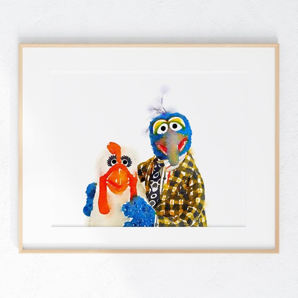 Gonzo y Camilla Acuarela Impresión de pared 8 x 10 sin marco Decoración del hogar