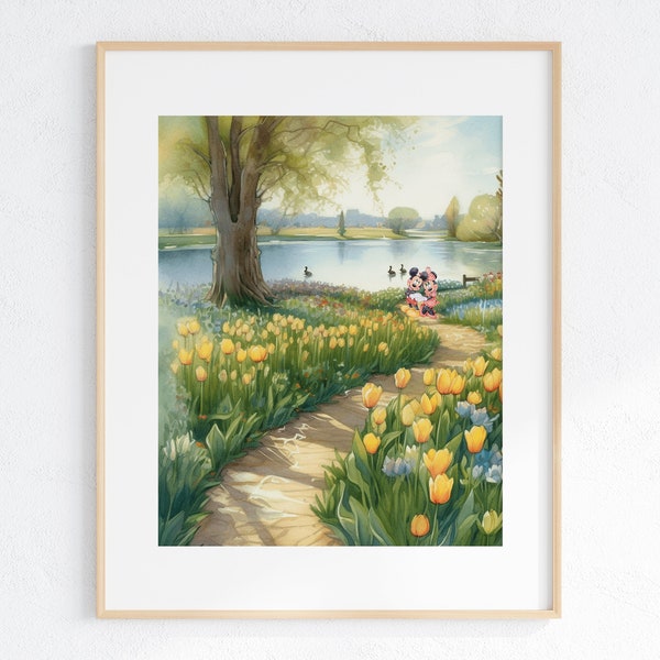 Spring Mickey Minnie Mouse Watercolor Wall Print 8 x 10 unframed Home Decor Spring Print Series 5