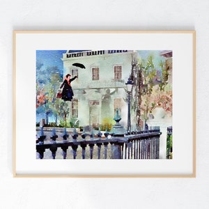 Mary Poppins Watercolor wall print 8 x 10 unframed Home Decor Small Gift
