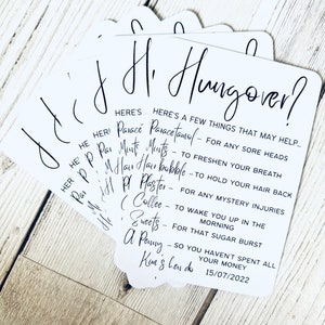 Hangover recovery kit cards, hungover bag cards, printed cards, digital cards, hen due, stag due, party bag, wedding survival kit card