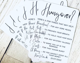 Hangover recovery kit cards, hungover bag cards, printed cards, digital cards, hen due, stag due, party bag, wedding survival kit card