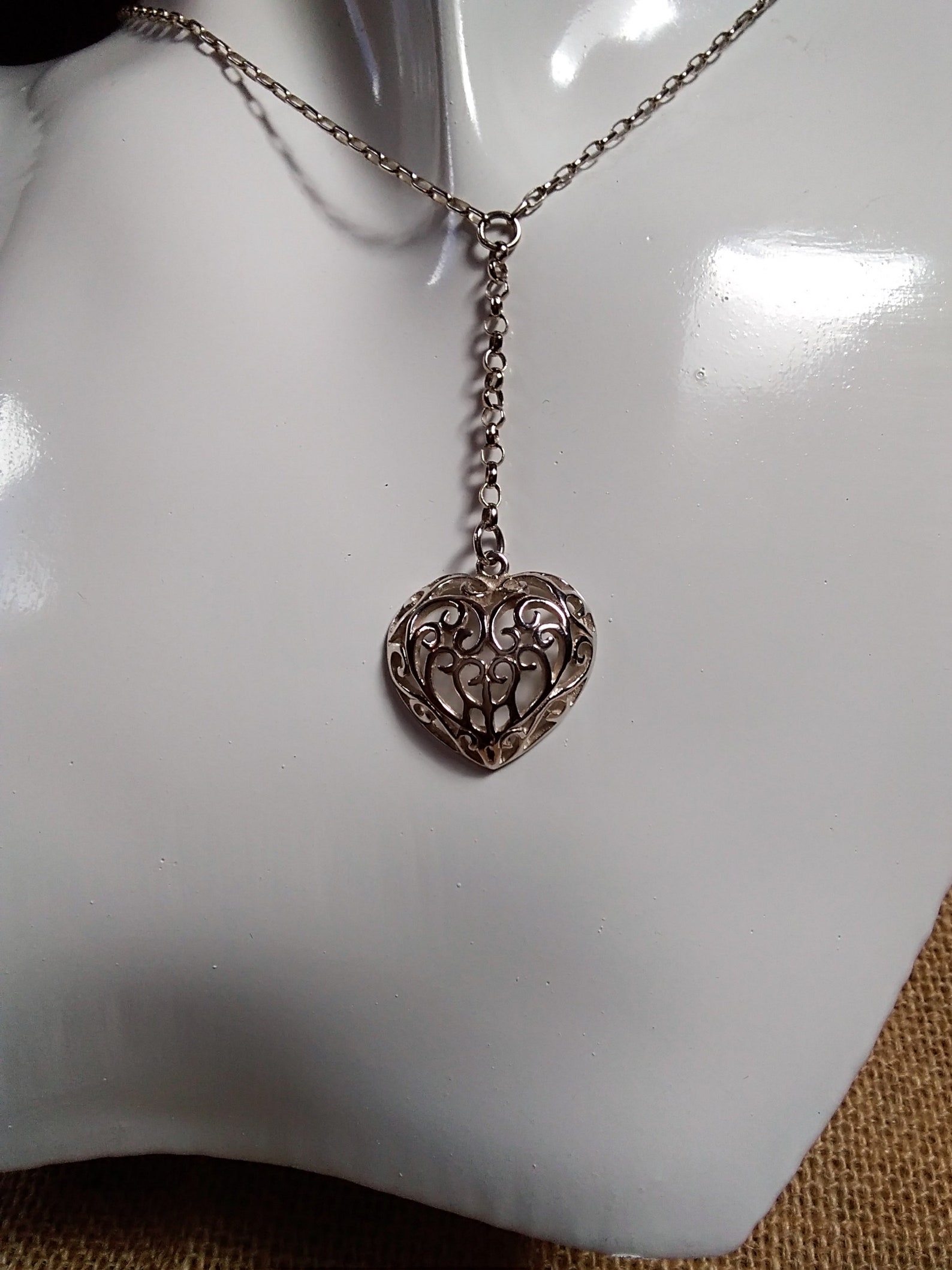 Sterling silver Filigree Drop Necklace. Etsy