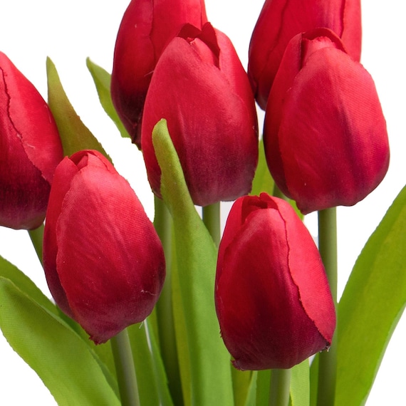 Tulpen Kunststoffblumen 7 Blümchen Blumenstrauß 37cm Rot