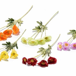Poppy Artificial Fabric Flowers 2 Branches 59 cm