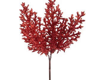 Coral Artificial 12 Palillos 17 cm Decorativo Rojo Brillo Coral Navideño