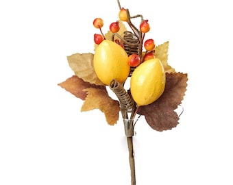 Ramo de limones artificiales, frutas decorativas falsas con hojas, etiqueta de regalo