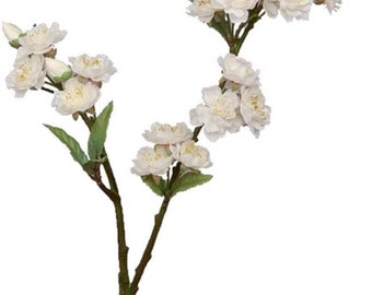 Rama de flor de cerezo flores artificiales de tela blanca